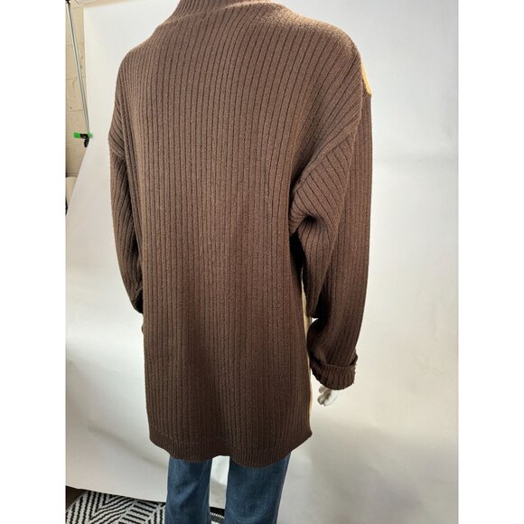 VTG 80s Koman Sport Patchwork Sweater Brown & Tan Ribbed Knit Mens L Blemish - Picture 2 of 16